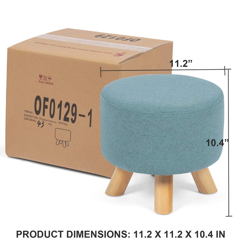 Asense Small Round Ottoman Foot Rest Stool Fabric Padded Seat Footstool Ottoman with Anti-Slip Wooden Legs (Light Blue,Fabric) - Image 5